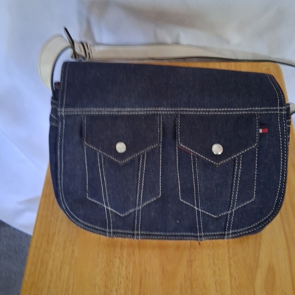Denim Shoulder Bag with White Strap - Picture 7 of 8